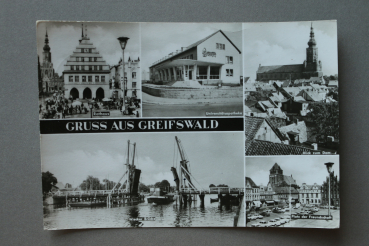 Postcard PC Greifswald 1968 Town Hall Pharmacy Cathedral Square architecture Mecklenburg Vorpommern